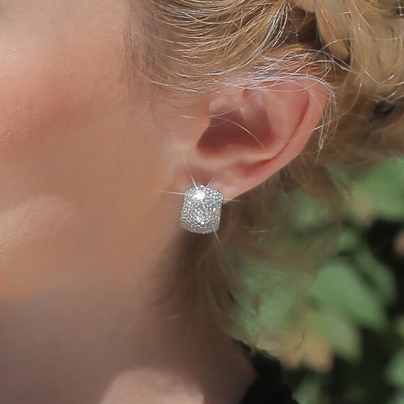 Radiant Bloom Huggie Hoop Earrings | CZ Pavé in Sterling Silver - Picture 1 of 7